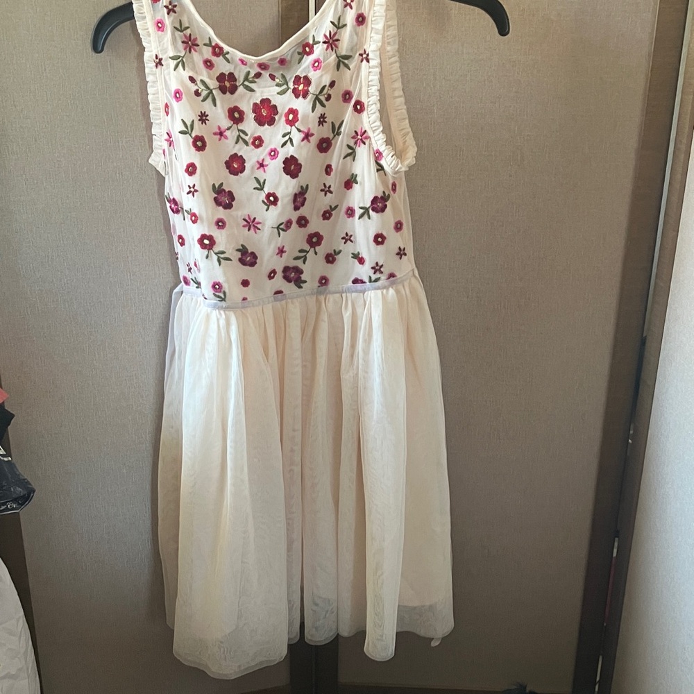 FINAL MARKDOWN Cat & Jack Cream Dress with Red Floral Embroidery xl